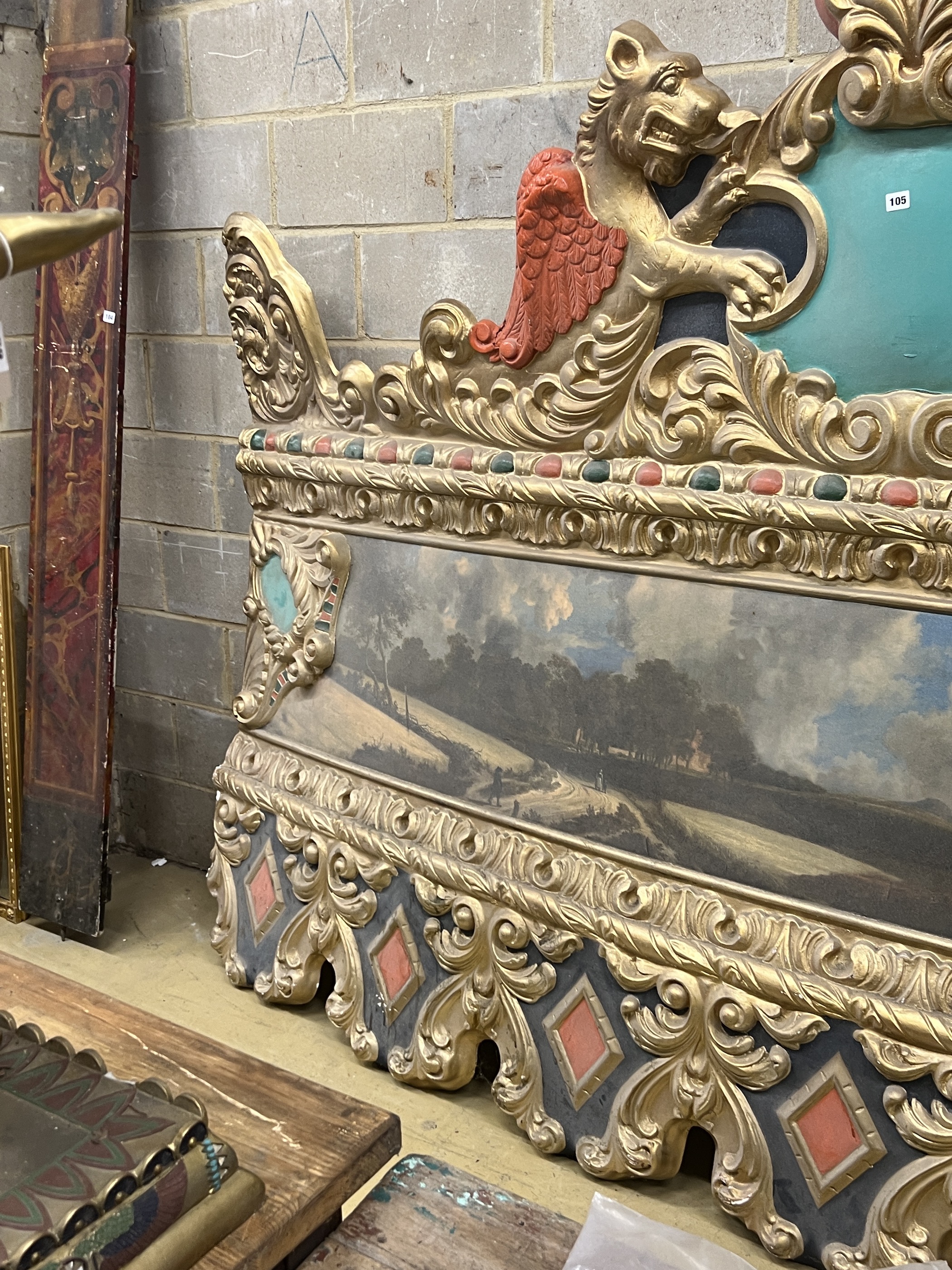 A painted fibreglass fairground panel, width 303cm, height 196cm